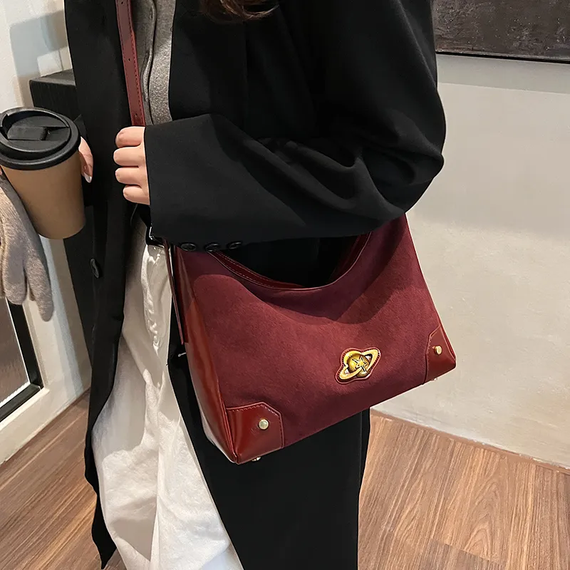 Bansusu Suede Shoulder Bag Regular Women's Coffee/Black/Burgundy-13