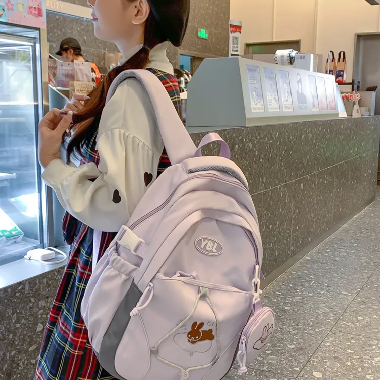 BRINCH Nylon Backpack Women's Black/Light Gray/Purple/Khaki/Pink-5