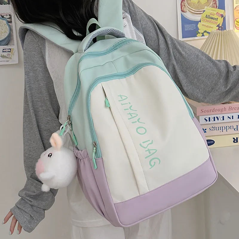 BRINCH Nylon Backpack Women's Pink/Blue/Black/Yellow/Green-16