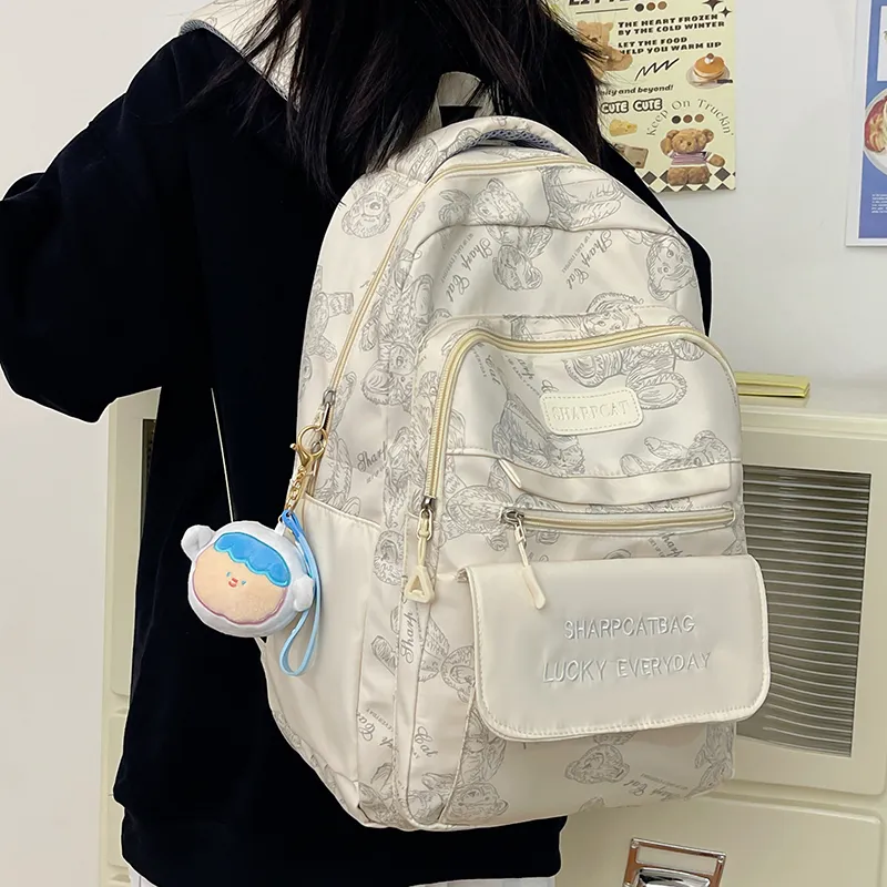BRINCH Nylon Backpack Unisex White/Gray/Black/Green/Purple-1