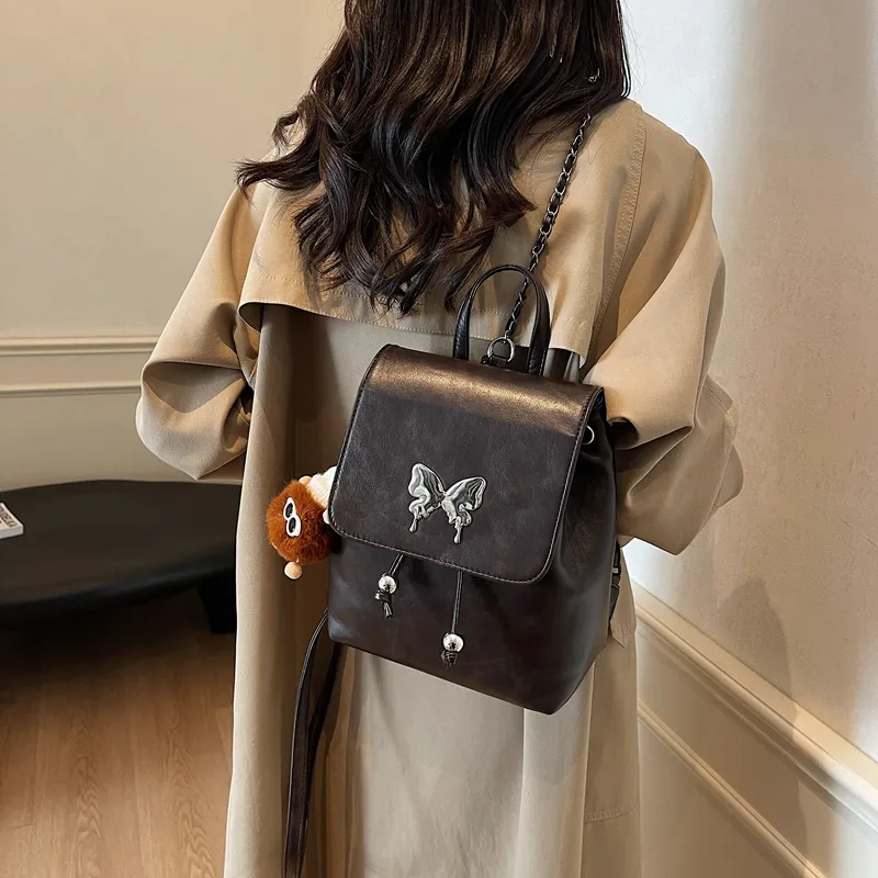 Yi Brigade PU Backpack Regular Women's Black/White/Coffee/Brown-3