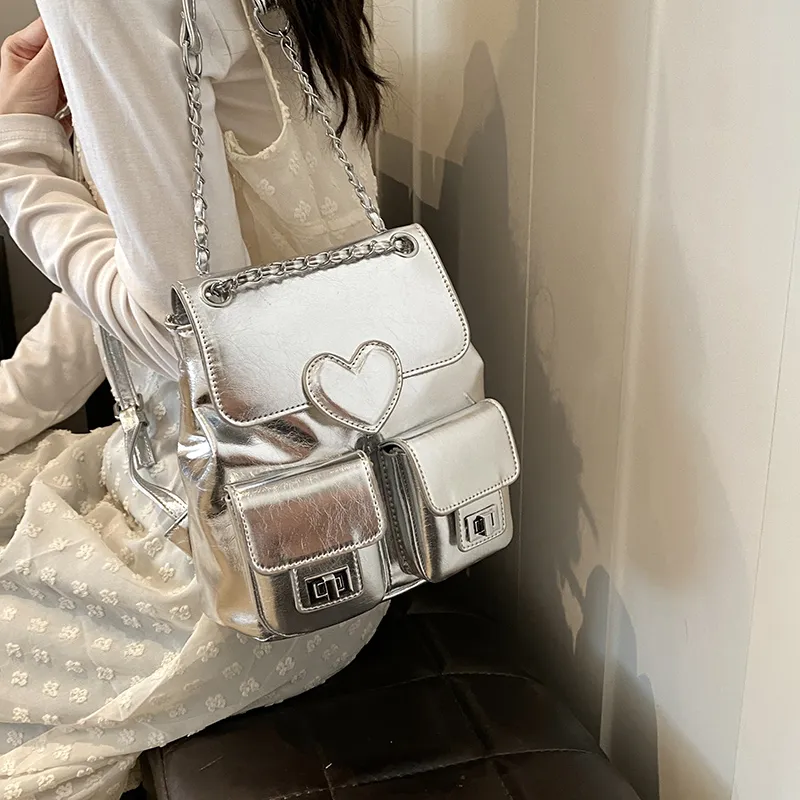 Bansusu PU Backpack Regular Women's Pearl Silver/Pearl White/Black-1