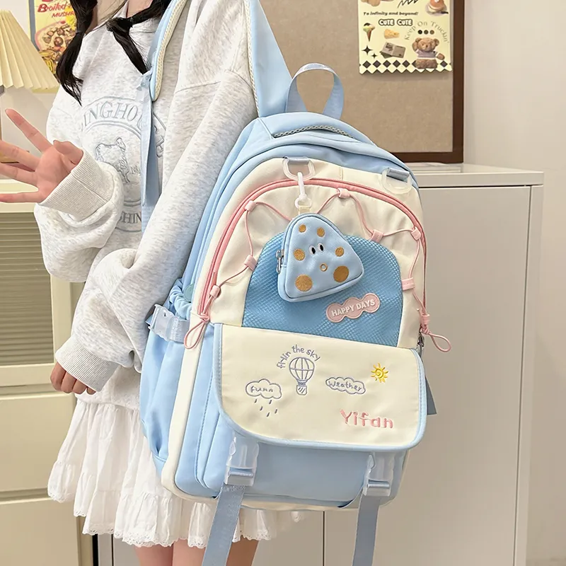 Bansusu Nylon Backpack Women's Pink Blue Black Yellow Ecru-9