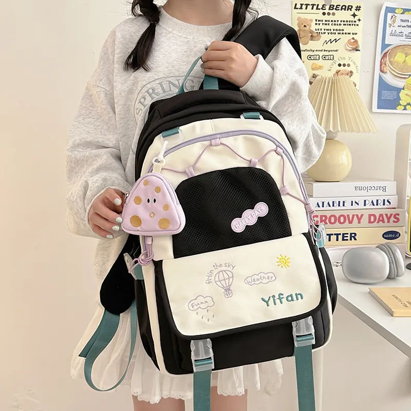 Bansusu Nylon Backpack Women's Pink Blue Black Yellow Ecru-12