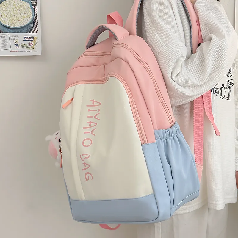 BRINCH Nylon Backpack Women's Pink/Blue/Black/Yellow/Green-3
