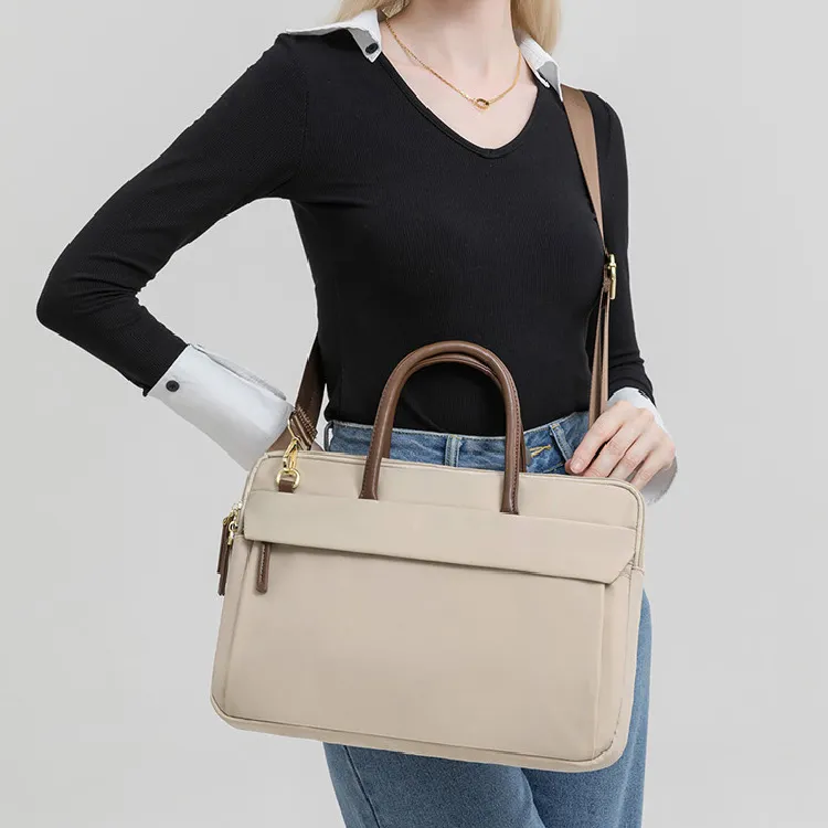 BRINCH Oxford Laptop Bag Women's Apricot/Elegant Black-3