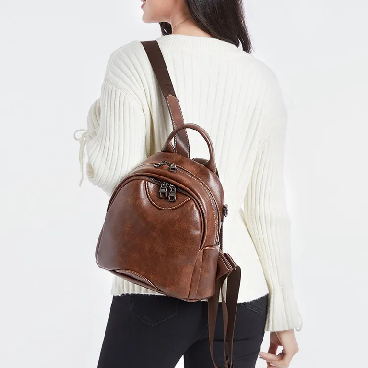 BRINCH Pu Handbag Backpack Regular Women's Dark Coffee/Black-2