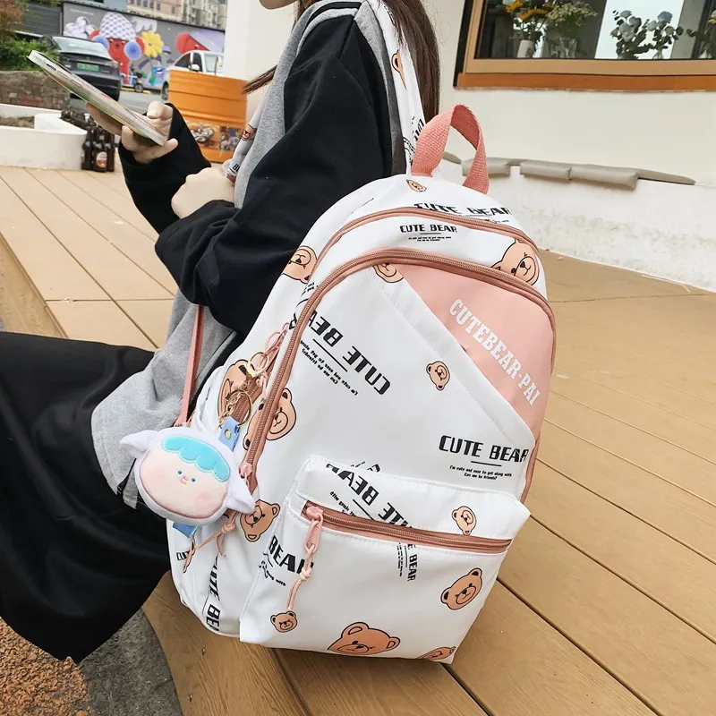 BRINCH Nylon Backpack Unisex Black/White/Orange-7