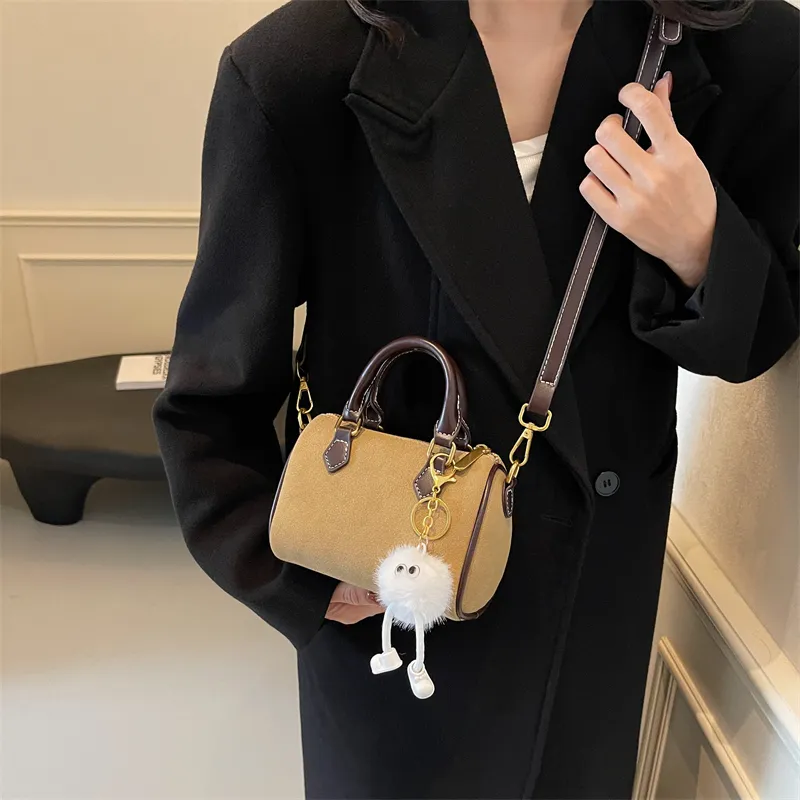 Bansusu Leather Velvet Handbag Shoulder Bag Crossbody Bag Women's Black/Khaki/Coffee-4