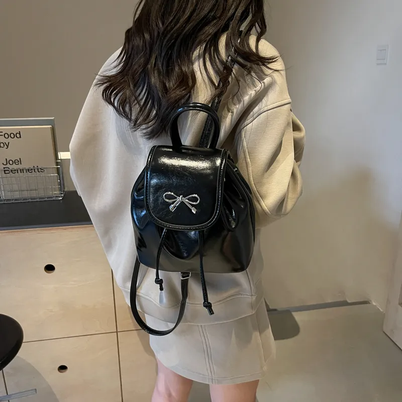 BRINCH PU Backpack Women's Black/Ecru/Coffee/Silver/Burgundy-2