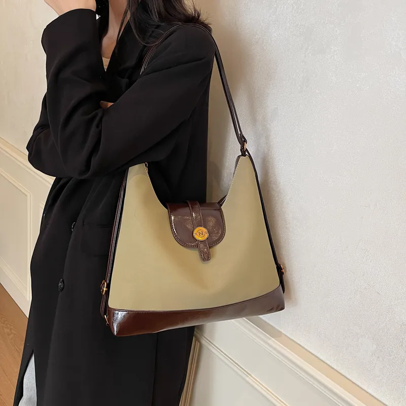 BRINCH PU Backpack On The Shoulder Women's Black/Khaki/Coffee-7