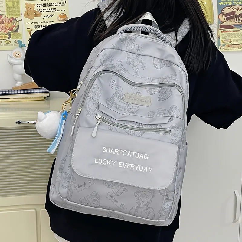BRINCH Nylon Backpack Unisex White/Gray/Black/Green/Purple-3