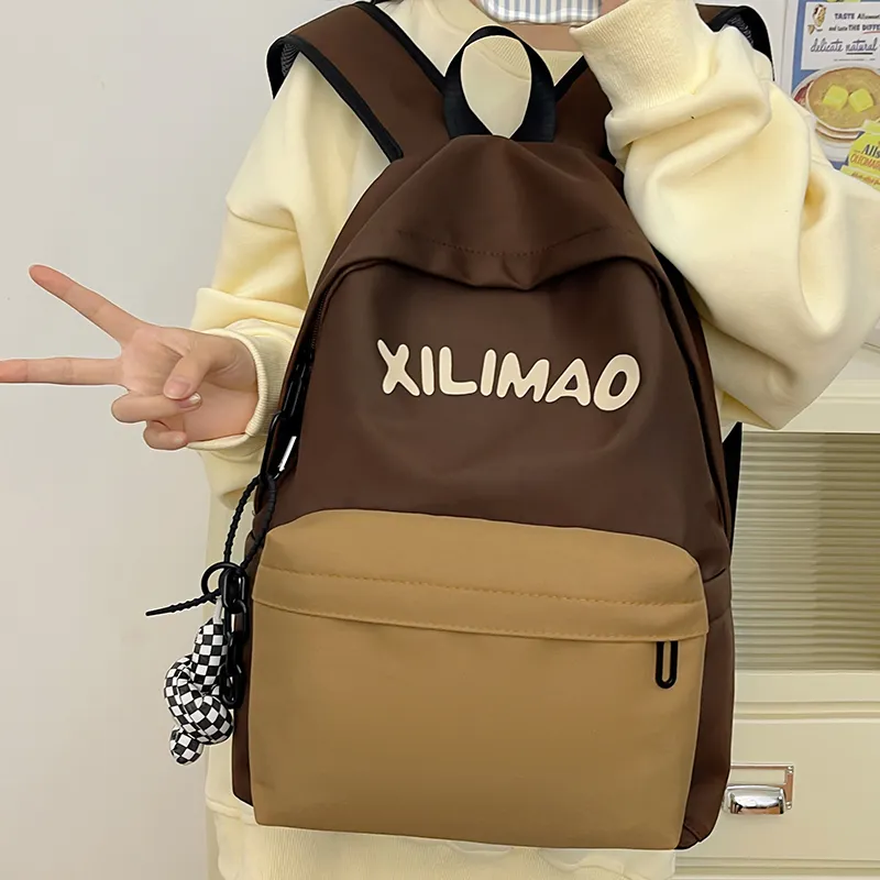 BRINCH Nylon Backpack Unisex Black/Light Brown/Green/Dark Blue-7