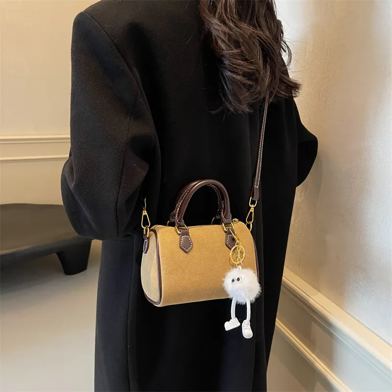 Bansusu Leather Velvet Handbag Shoulder Bag Crossbody Bag Women's Black/Khaki/Coffee-3