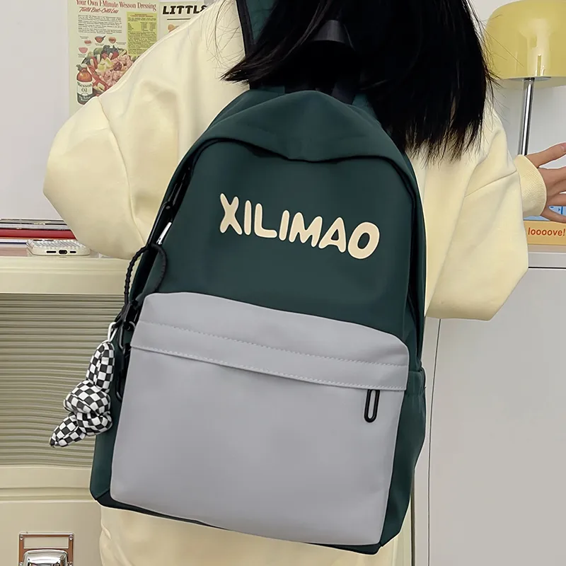 BRINCH Nylon Backpack Unisex Black/Light Brown/Green/Dark Blue-9