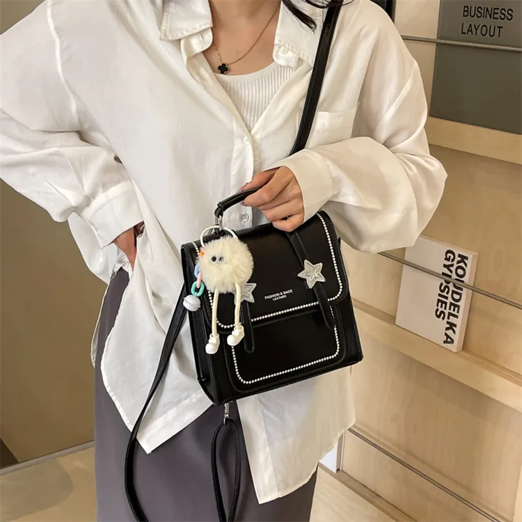 BRINCH PU Backpack Regular Women's Black/Beige/Silver/Pink-2