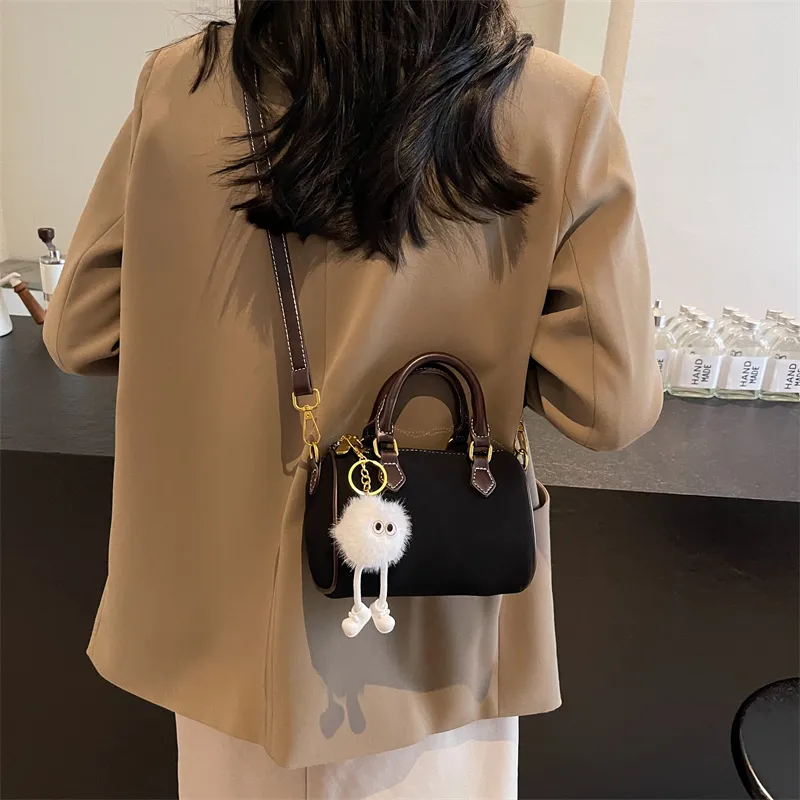 Bansusu Leather Velvet Handbag Shoulder Bag Crossbody Bag Women's Black/Khaki/Coffee-9