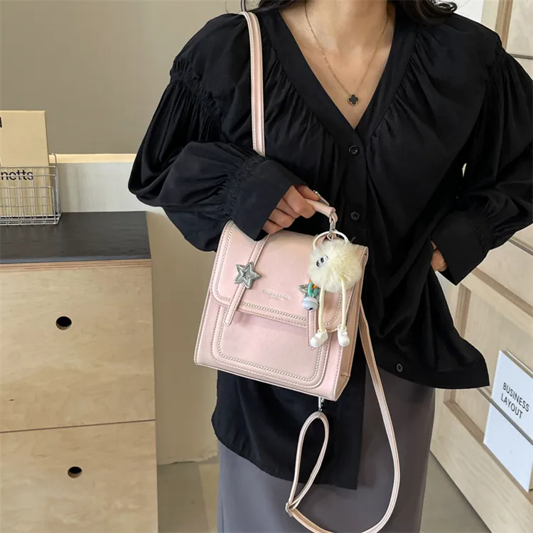 BRINCH PU Backpack Regular Women's Black/Beige/Silver/Pink-13