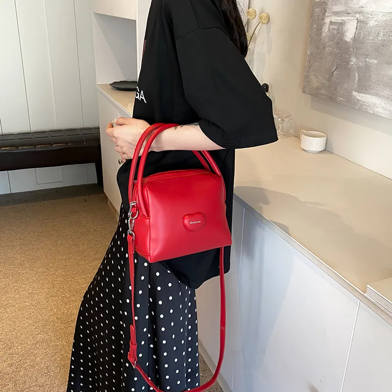 BRINCH PU Bucket Bag, Shoulder Bag, Handbag Women's Black/Red/Silver-7