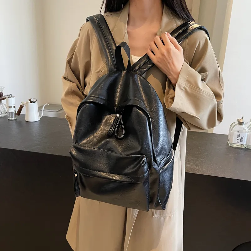 Yi Brigade PU Backpack Regular Women's Black/Coffee-4