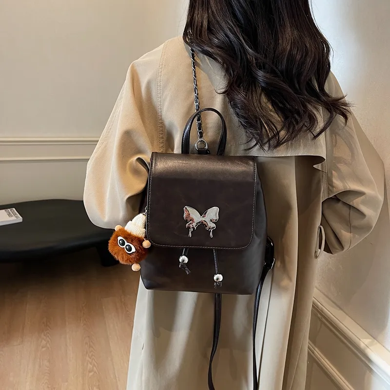 Yi Brigade PU Backpack Regular Women's Black/White/Coffee/Brown-1