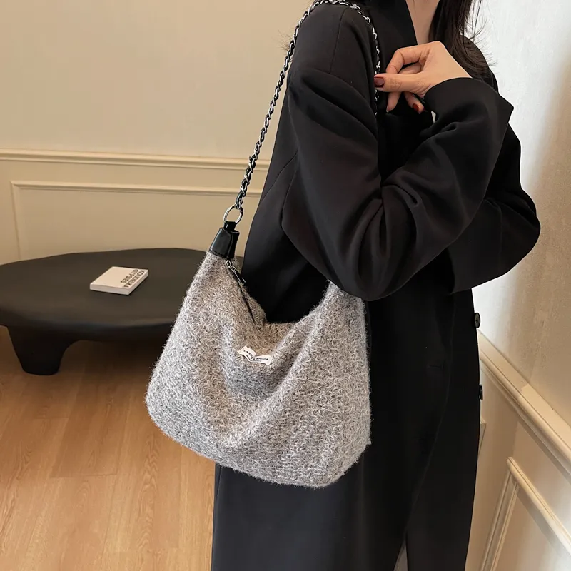 Bansusu Plush Portable Crossbody Bag, Shoulder Bag Regular Small Size Women's Black/Gray Leopard Print-11