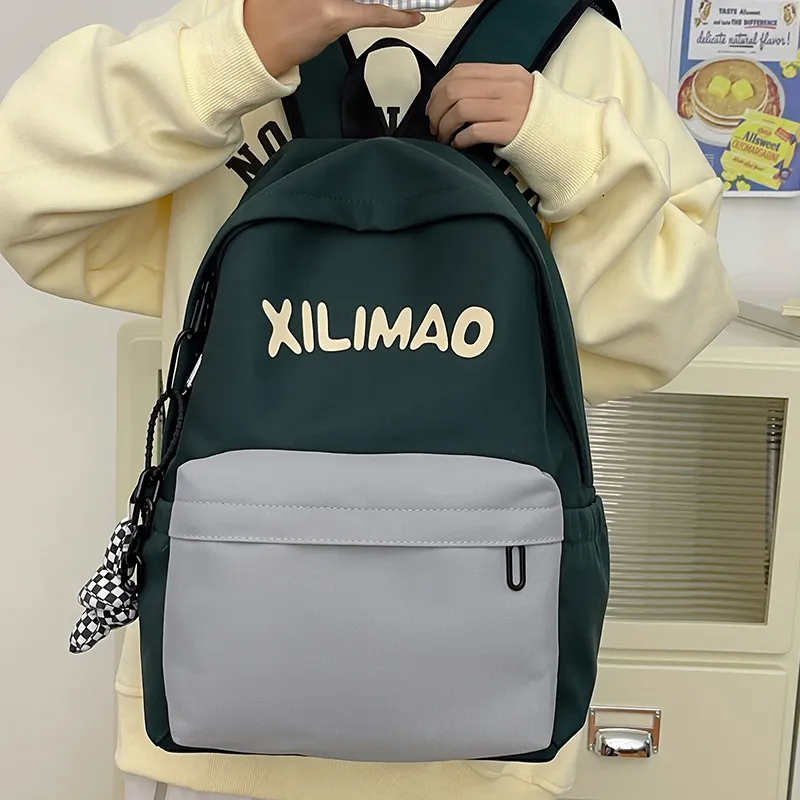 BRINCH Nylon Backpack Unisex Black/Light Brown/Green/Dark Blue-11