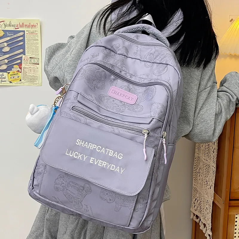 BRINCH Nylon Backpack Unisex White/Gray/Black/Green/Purple-6