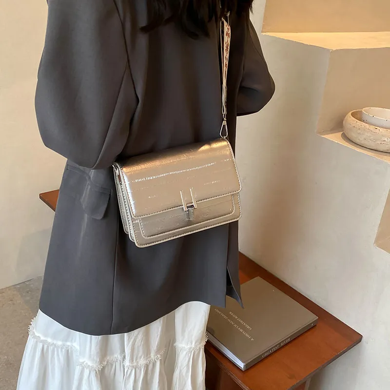 BRINCH PU Small Square Bag Shoulder Bag Women's Silver/White/Black-1