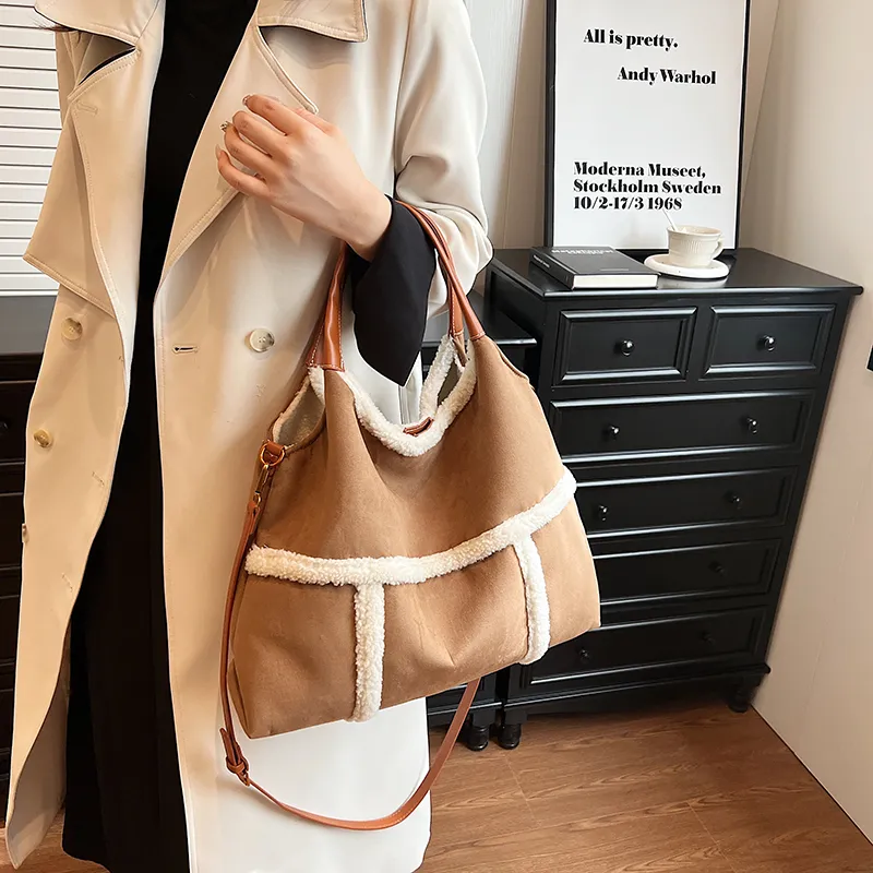 SWIMADE Suede Tote Crossbody One Shoulder Handbag Women's Black/Brown-6