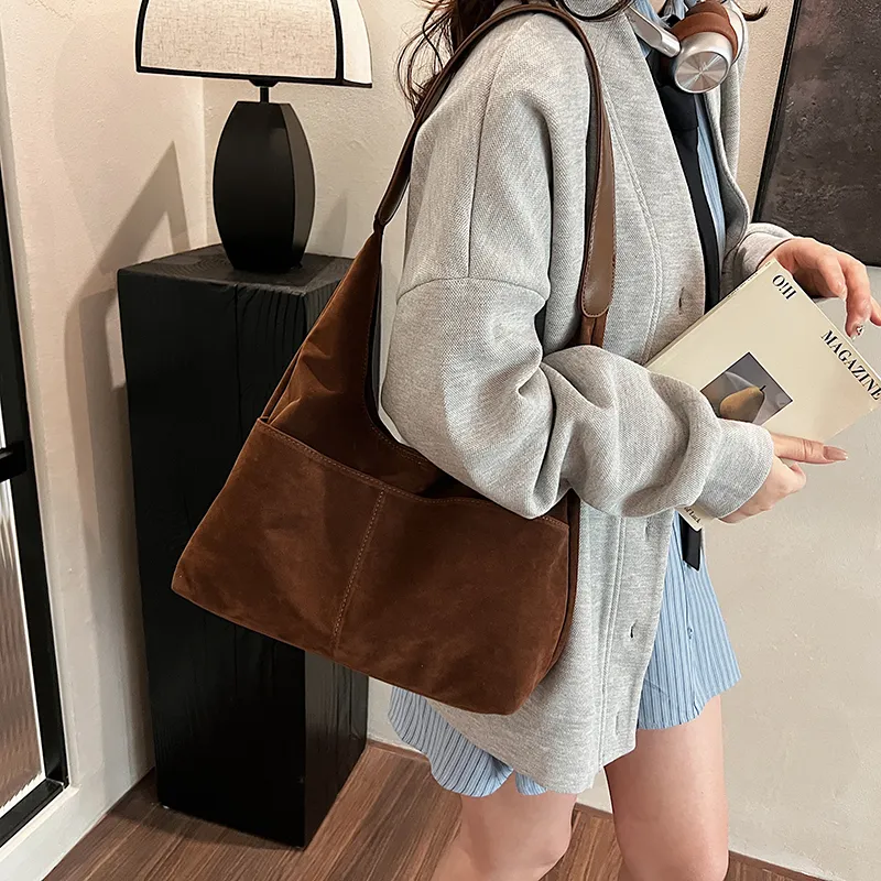 SWIMADE Suede Bucket Bag, Shoulder Bag Regular Women's Black/Burgundy/Coffee/Brown-22