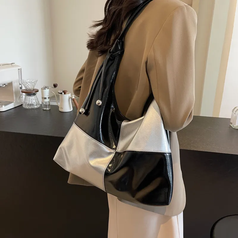 SWIMADE PU Tote Handbag, Shoulder Bag Women's Silver/Black-6