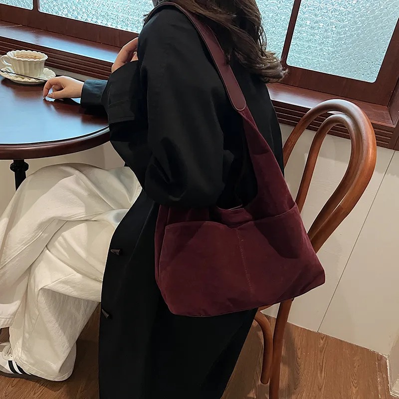 SWIMADE Suede Bucket Bag, Shoulder Bag Regular Women's Black/Burgundy/Coffee/Brown-10
