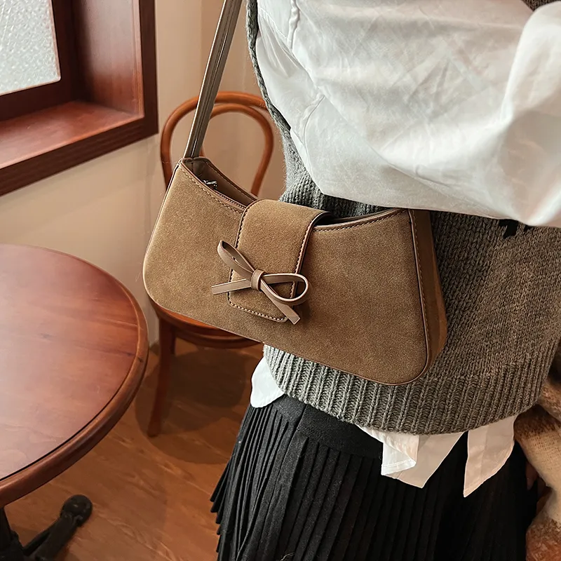 SWIMADE Suede Shoulder Bag Women's Black/Khaki/Brown/Burgundy-11