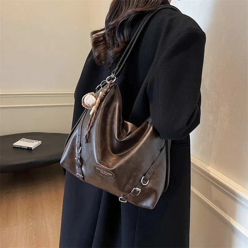 SWIMADE PU Double Shoulder Portable Crossbody Bag, Shoulder Bag Women's Black/Brown/Coffee-29