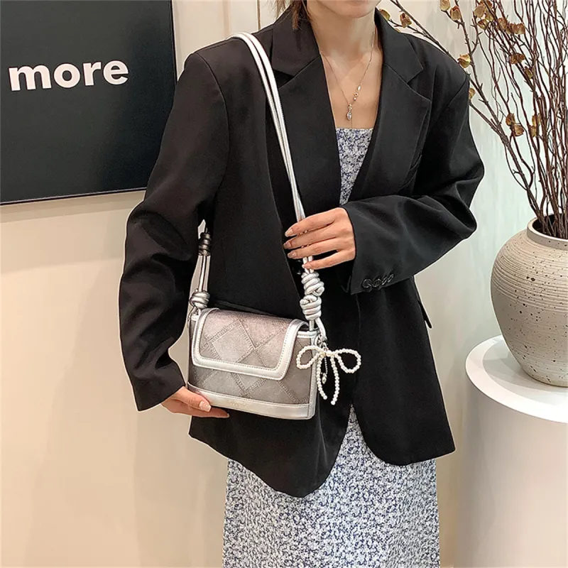 Duoluplo Doron Paul PU Shoulder Bag Women's Black/Ecru/Silver/Blue-17