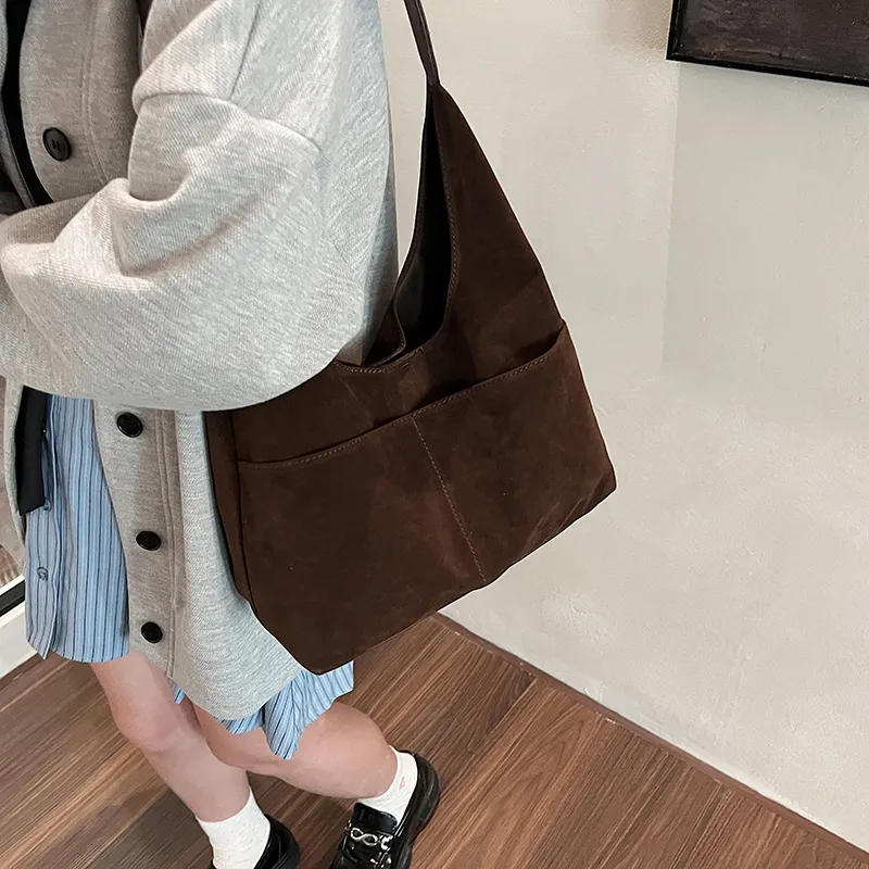 SWIMADE Suede Bucket Bag, Shoulder Bag Regular Women's Black/Burgundy/Coffee/Brown-14