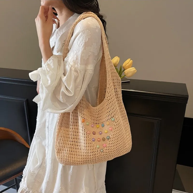 Duoluplo Doron Paul Chunky Yarn Woven Shoulder Bag Women's Khaki/Ecru-3