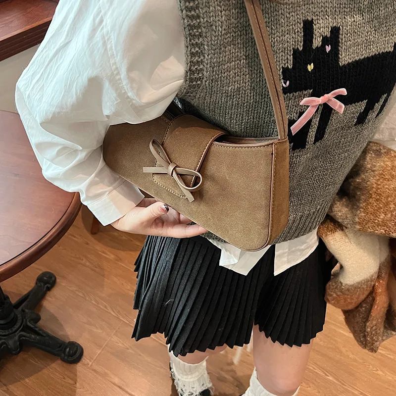 SWIMADE Suede Shoulder Bag Women's Black/Khaki/Brown/Burgundy-10