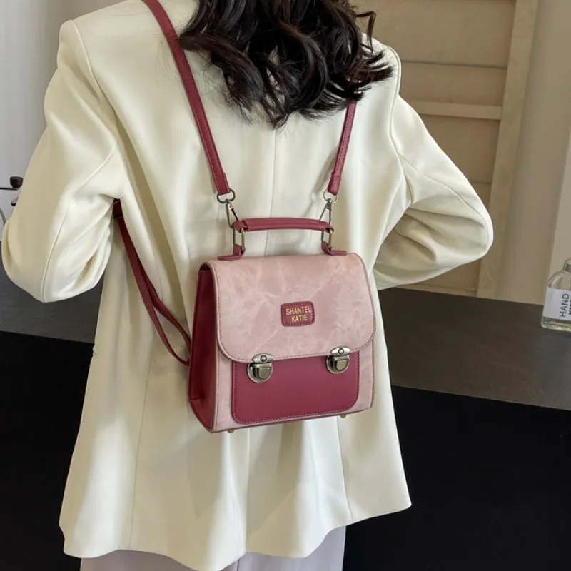 Duoluplo Doron Paul PU Backpack Regular Women's Dark Tea, Pink, Beige, Blue-7