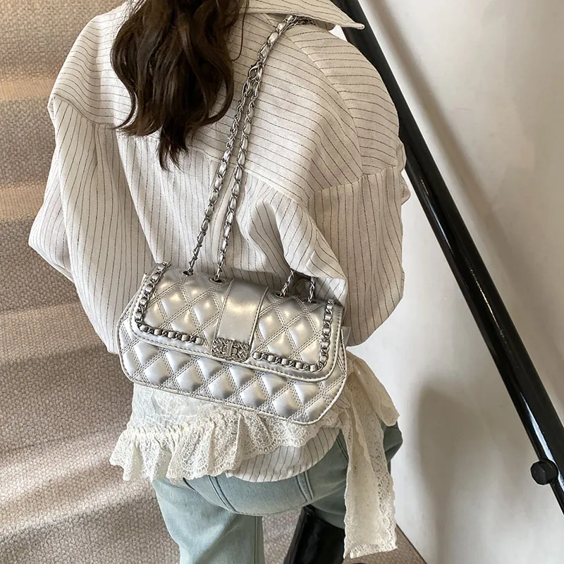 SWIMADE PU Shoulder Bag Women's Ecru/Silver/Black/Coffee-5