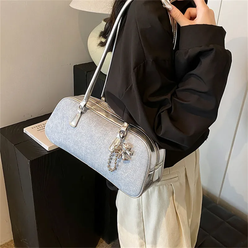 Duoluplo Doron Paul PU Baguette Bag Handbag, Shoulder Bag Women's Denim Brown/Denim Silver/Denim Black-13