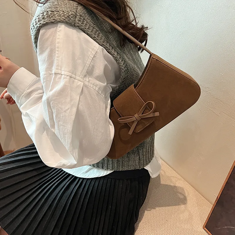 SWIMADE Suede Shoulder Bag Women's Black/Khaki/Brown/Burgundy-8