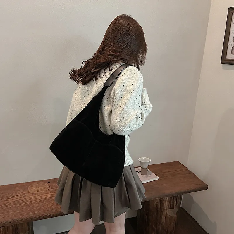 SWIMADE Suede Bucket Bag, Shoulder Bag Regular Women's Black/Burgundy/Coffee/Brown-4