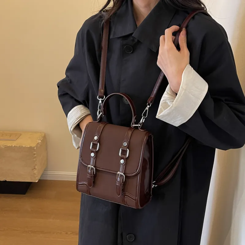 SWIMADE PU Backpack Women's Black/Ecru/Coffee/Brown-10