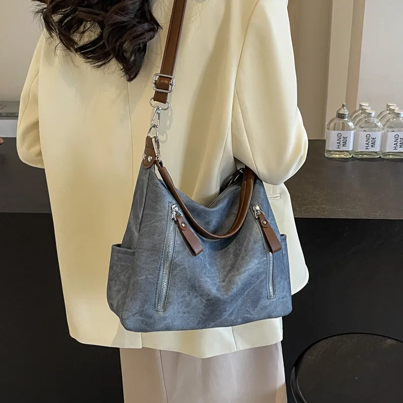 SWIMADE PU Handbag, Shoulder Bag Women's Denim Green/Denim Blue/Dark Tea/Ecru-7