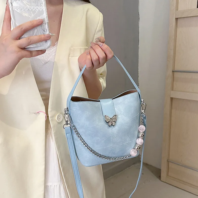 SWIMADE PU Handbag Women's Ecru/Blue/Pink-7