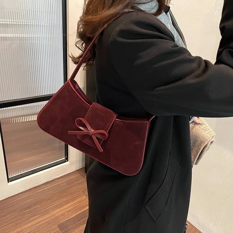SWIMADE Suede Shoulder Bag Women's Black/Khaki/Brown/Burgundy-22