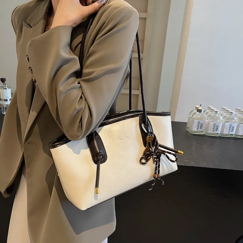SWIMADE PU Shoulder Bag Women's Ecru/Black/Dark Brown/Coffee-5