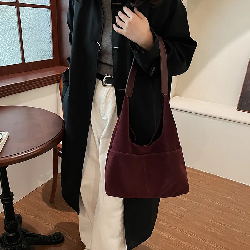 SWIMADE Suede Bucket Bag, Shoulder Bag Regular Women's Black/Burgundy/Coffee/Brown-7